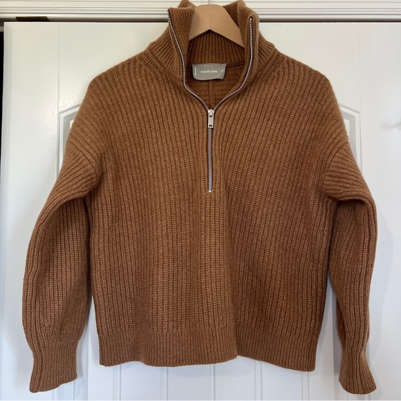 Everlane Felted Merino Wool Half-Zip Sweater in Deep Camel Ribbed Pull Over XS - Picture 4 of 13